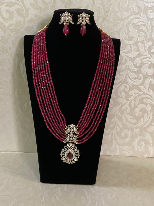 Victorian  pendant Beads Necklace |AD pendant mala