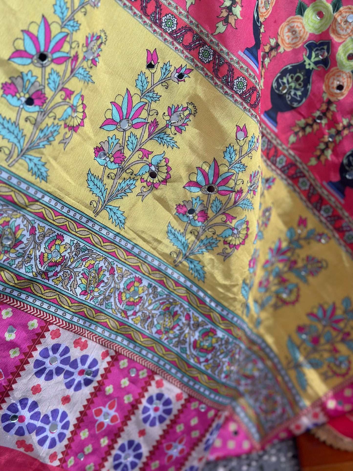 Digital Print Chinnon Dupatta | Multi Colour Mirror Work Dupatta | Party Wear Dupatta