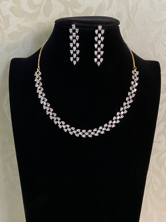 CZ Rhodium Necklace With Earrings | Indian Jewelry In USA