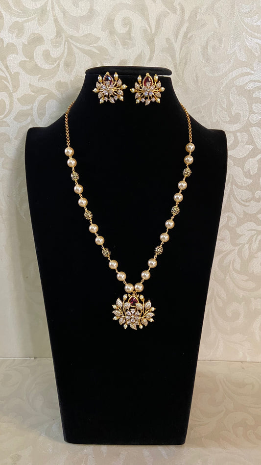 CZ Pendant Pearl Nakshi Ball Necklace Set | Indian Jewelry | Gift Idea