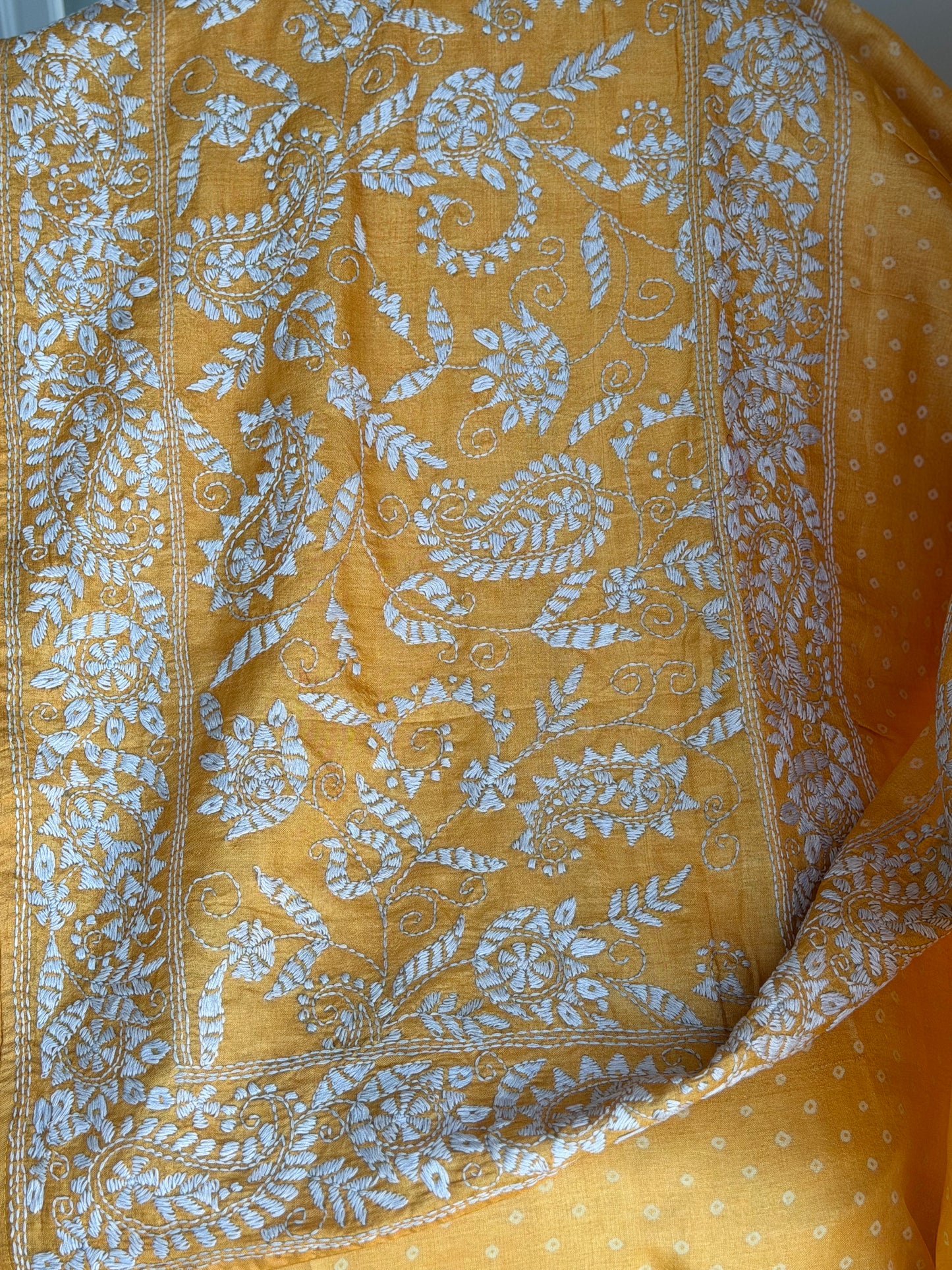 Pure Tussar Hand Work Bandini Saree | Indian Sarees In USA | Mustard Color saree