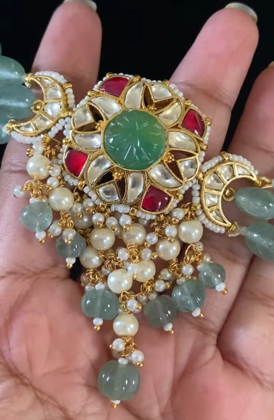 Ahmedabadi Kundan & Green Beads Necklace | Latest Necklace