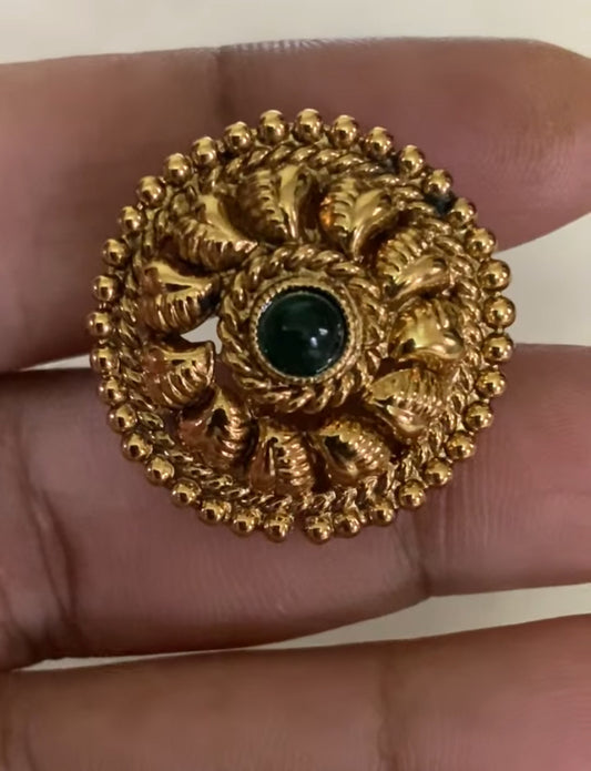 Golden & Green Beads Necklace With Studs | 3 layears Necklace