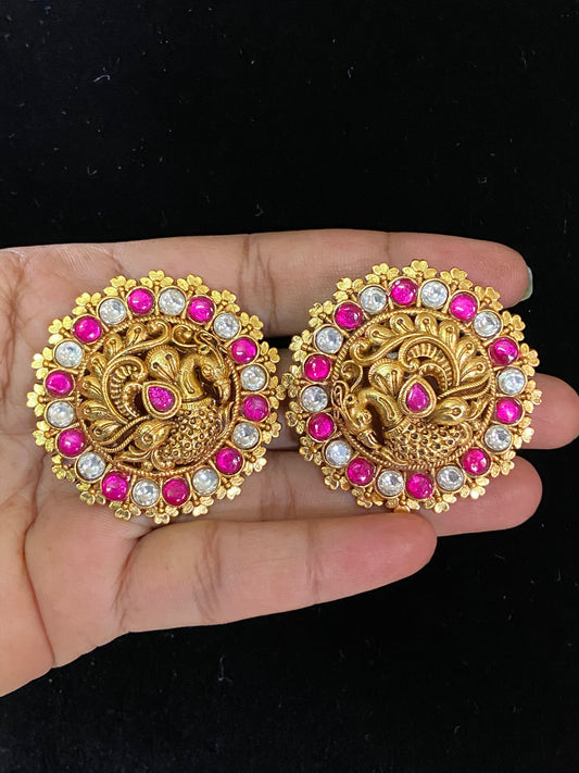 Antique Kundan Peacock big size Earrings | Indian Studs Earrings