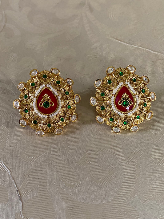 Gold & Moissanite Kundan Studs | Floral Earrings