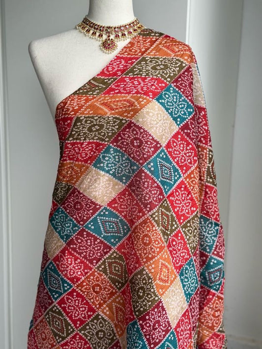Multicoloured Bandini Dupatta | Art Silk Crushed Dupatta | Party Wear Dupatta