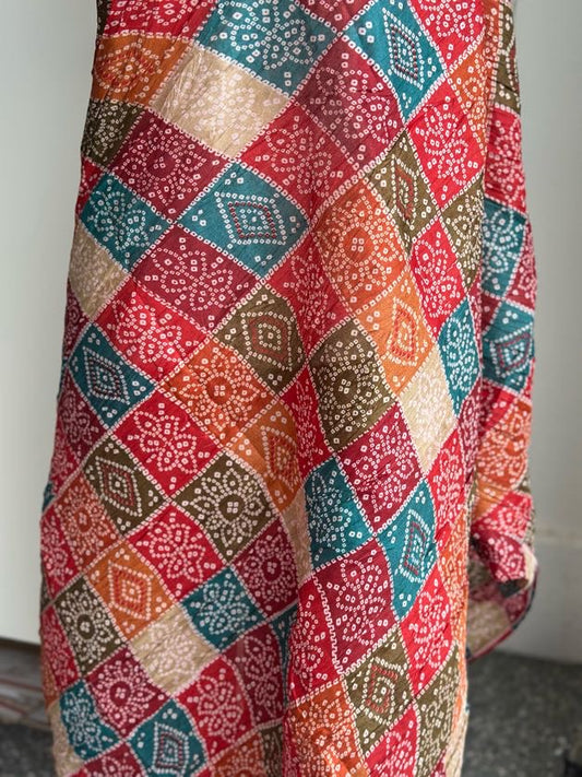 Multicoloured Bandini Dupatta | Art Silk Crushed Dupatta | Party Wear Dupatta