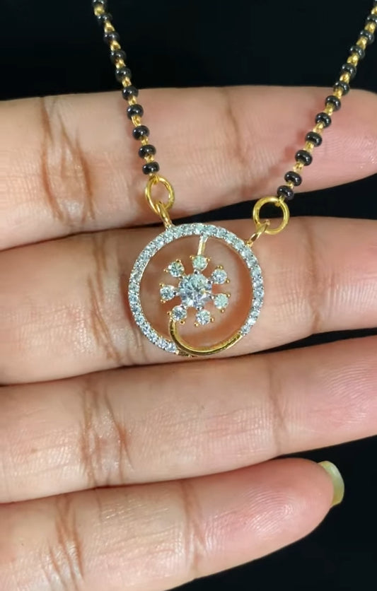 AD Simple Mangalasutra  With Studs | Black Beads Necklace