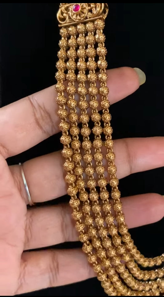 Antique Nakshi Gold Ball Necklace | Traditional Temple Lakshmi Necklace