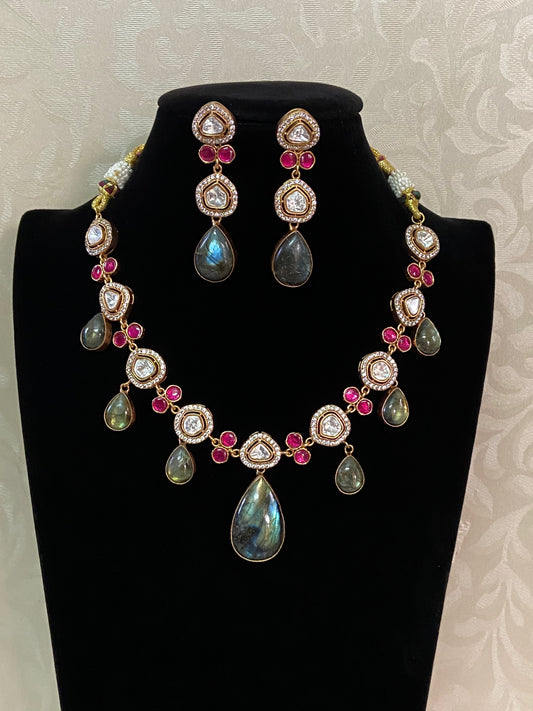 Natural stones with Moissanites fusion Necklace | Latest Indian jewelry