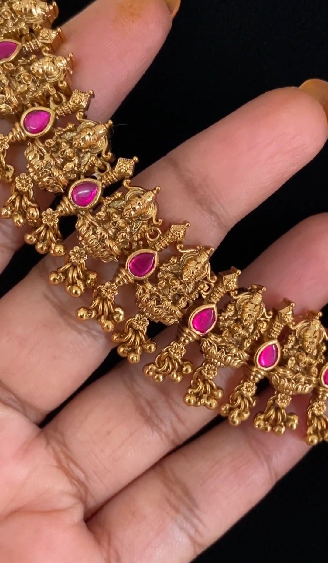 Traditional Lakshmi Ruby Necklace With Jumkis | Indian Temple Necklace