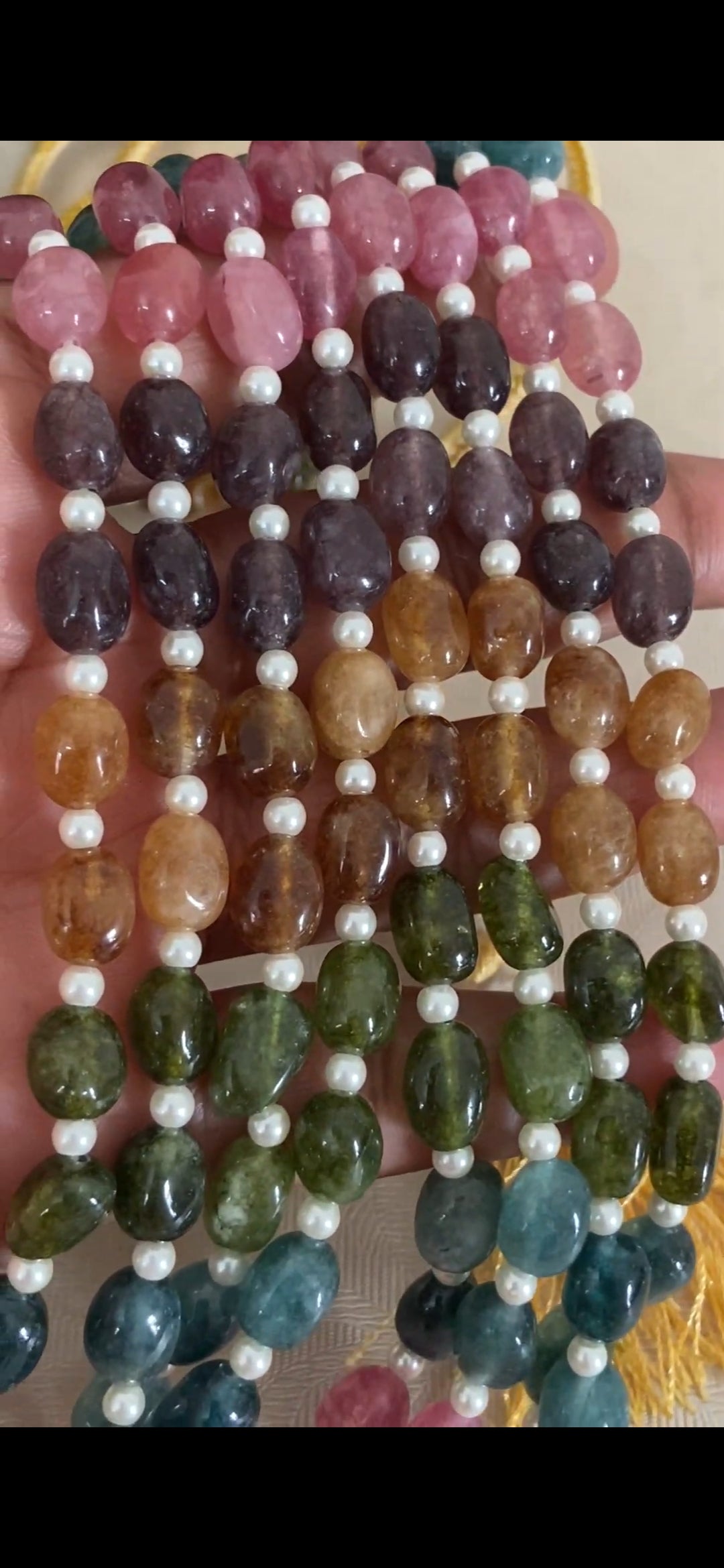 Multi Color Gem Grade Beads & pearl Necklace | South Indian Jewelry | Gift Idea