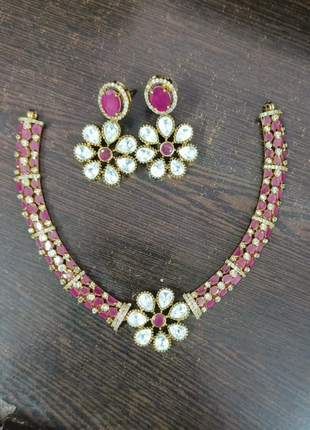 Floral CZ Choker Necklace Set | Indian Jewelry in USA