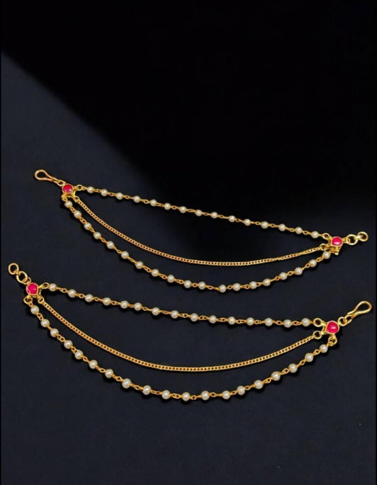 Kundan Pearl Champaswaralu | Hair accessories | indian Ear Chains