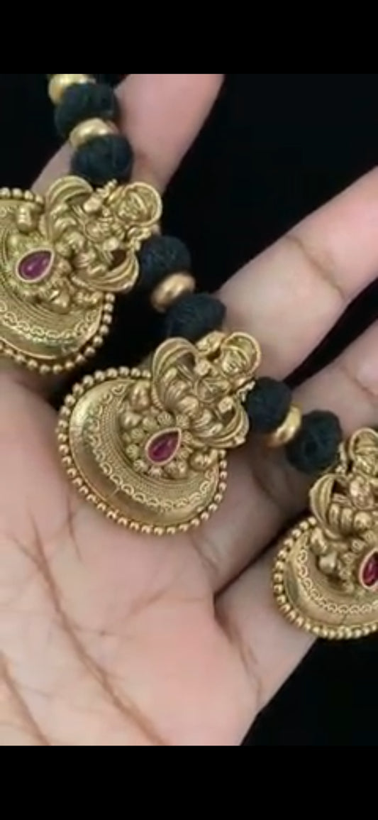 Antique Lakshmi Pendants Thread Necklace Set | Traditional Indian Jewelry