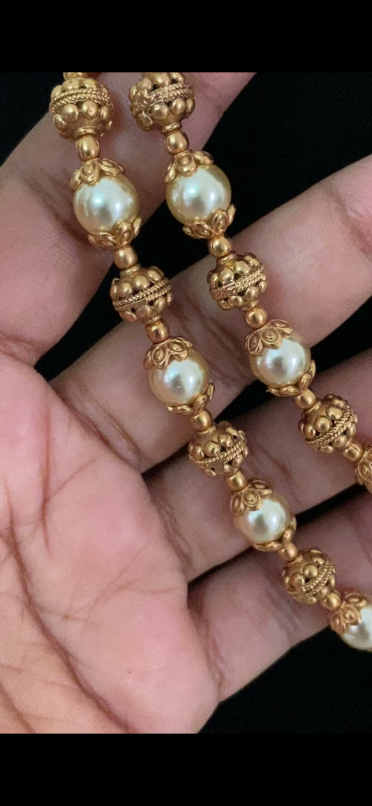 Pearl & Gold Beads Necklace With Studs | Indian Jewelry In USA