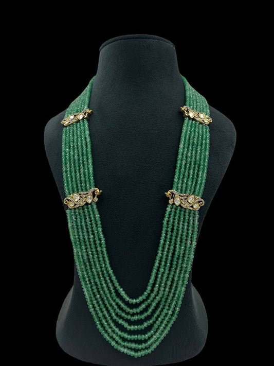 Victorian Peacock Side Pendants Onyx Beads Mala | Indian Necklace