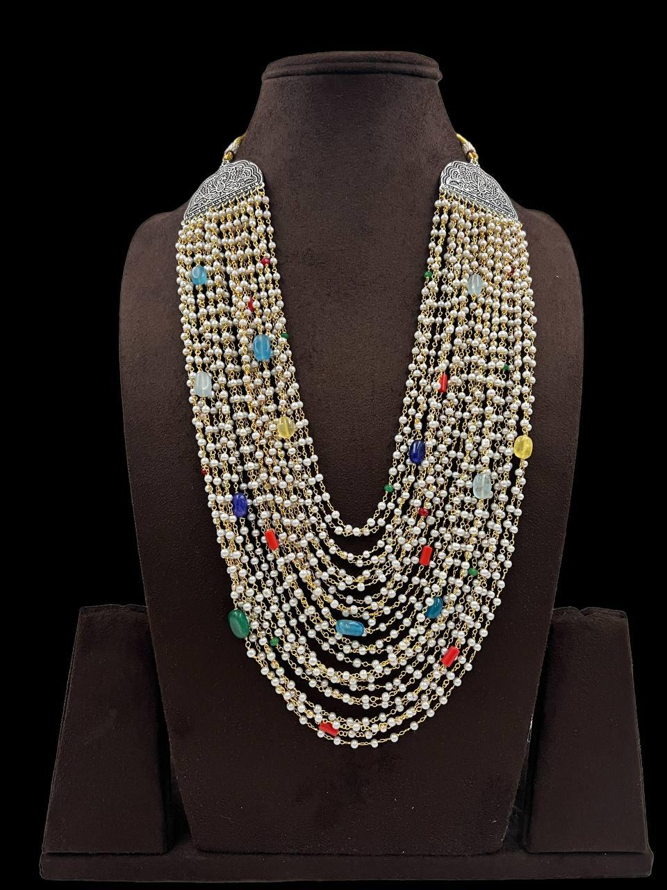 Pearl & Navratttan Beads Multi Layer Necklace | Indian Necklace In USA