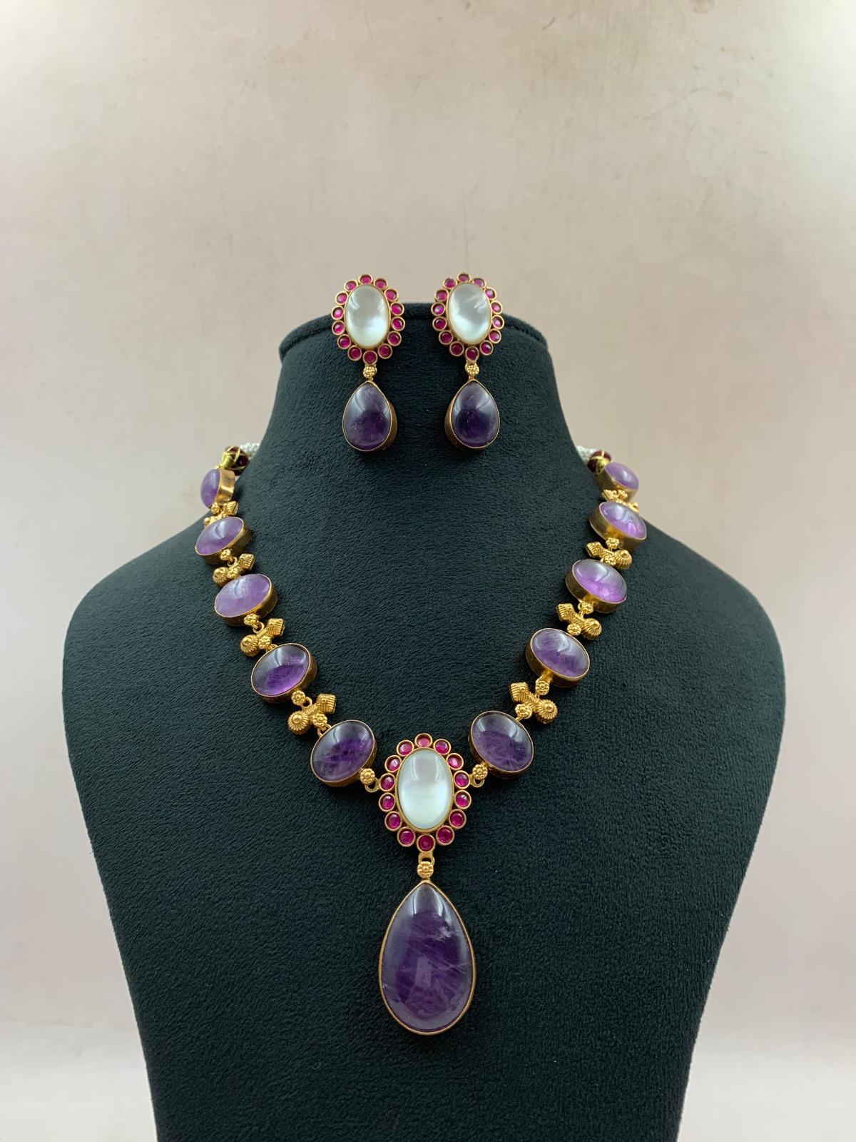 Natural stones Fusion Necklace With Earrings | Latest Indian jewelry | Gift Idea