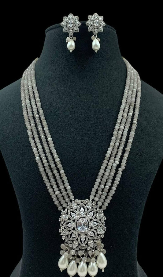 AD Pendant Onyx Beads Necklace With Earrings | Indian Necklace