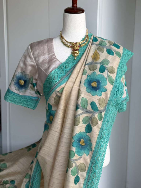 Kalamkari Print Tussar Saree | Indian Sarees in USA