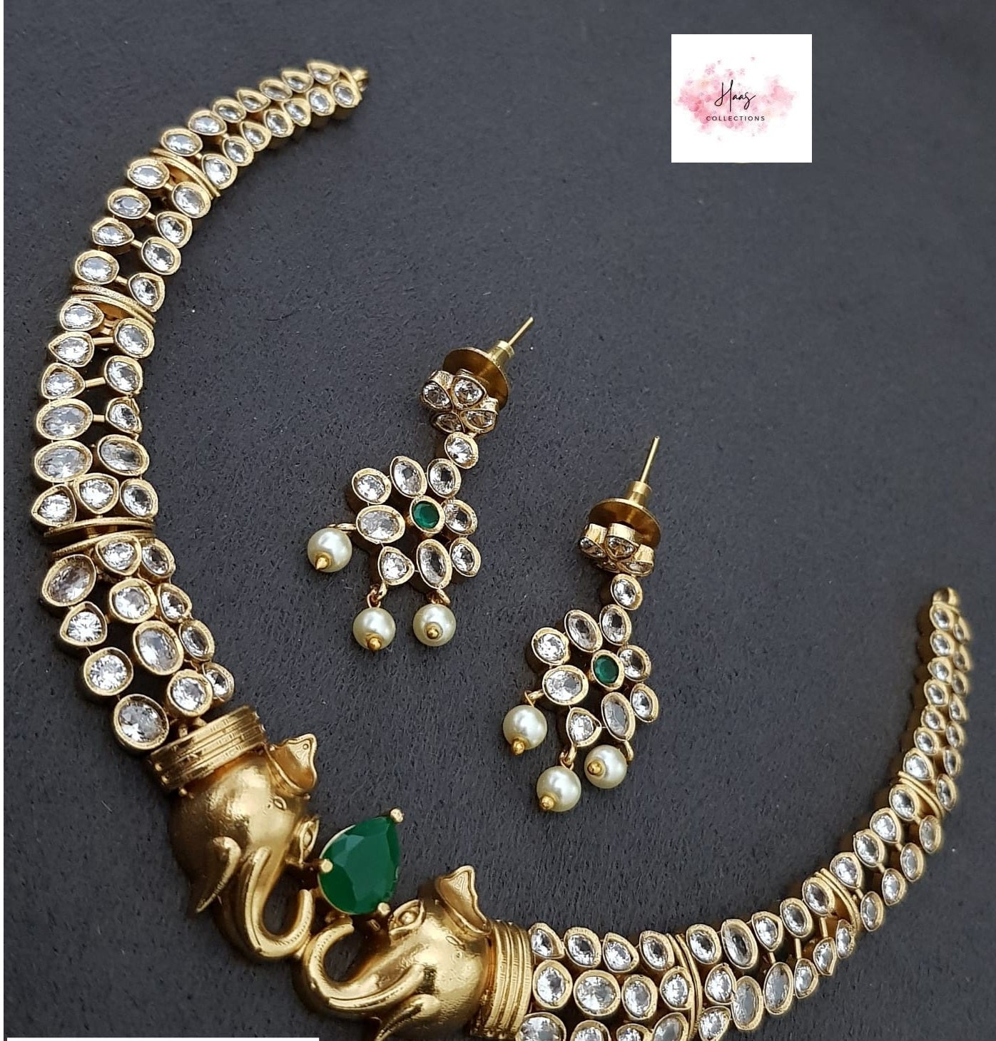 CZ Elephant Motif Necklace Set | Contemporary Necklace