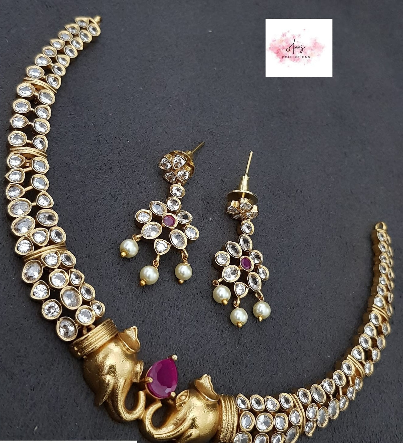 CZ Elephant Motif Necklace Set | Contemporary Necklace