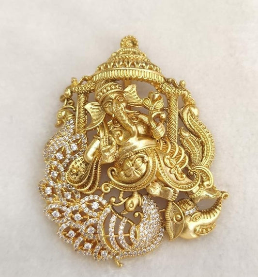 Antique Ganesh Pendant | AD Peacock Ganesh Temple Pendant