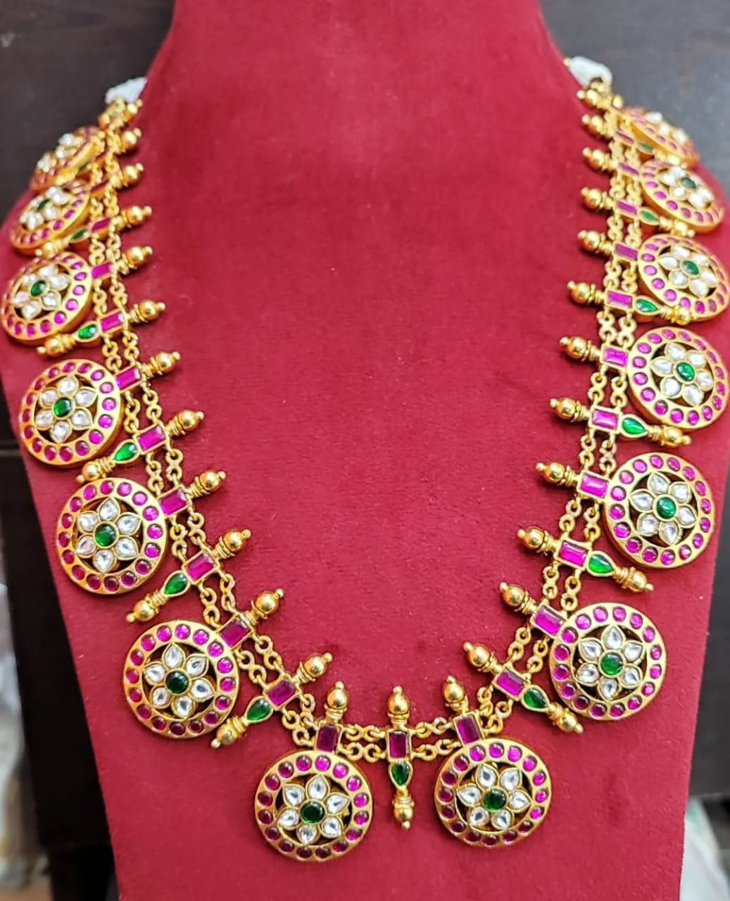 Long Jadau Kundan Bottu Mala Necklace Set | Traditional Vaddanam | Multi Purpose Necklace