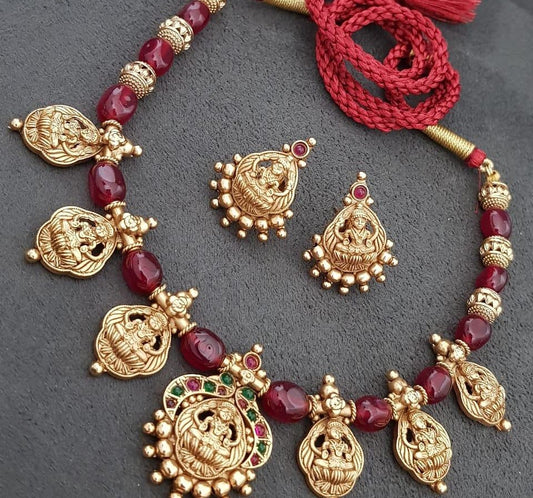Antique Small Lakshmi Pendants Beads Mala | Traditional Beads Necklace