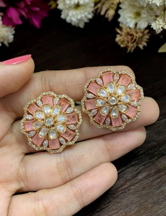Moissanite Polki Studs | Indian Earrings