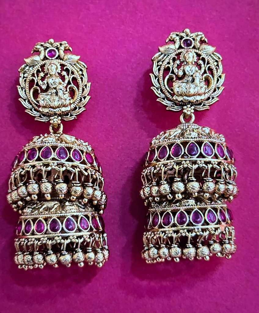 Antique Lakshmi Double Jumki Earrings | Traditional Temple Earrings | Gift Idea