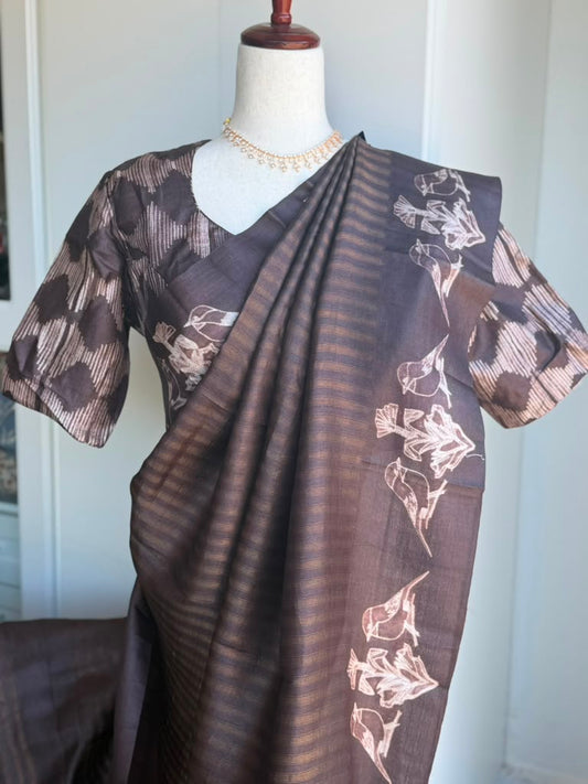 Pure Zari Tussar Neddle Shibori Work Saree | Latest Indian Sarees In USA
