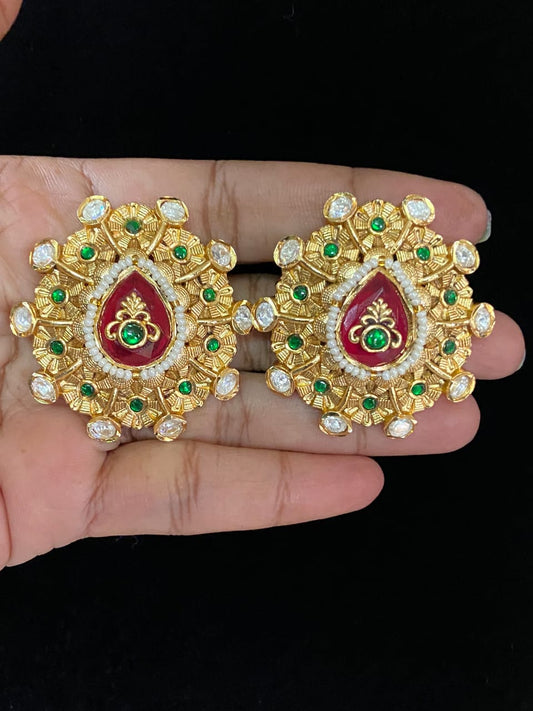 Gold & Moissanite Kundan Studs | Floral Earrings