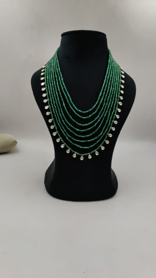 Moissanites & Green Beads Layered Mala Necklace