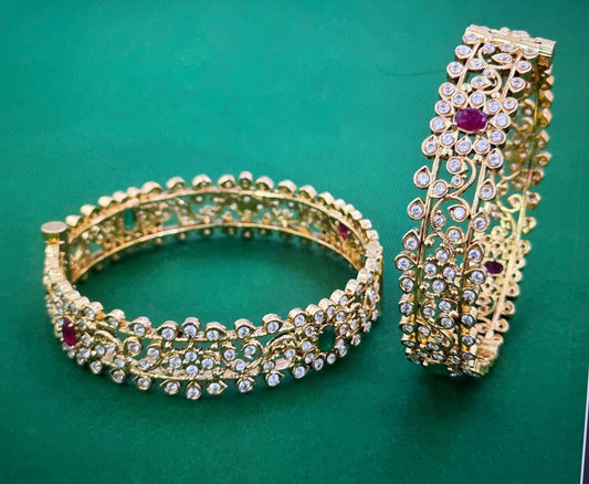 AD Ruby Green Openable Bangles | Indian Jewelry