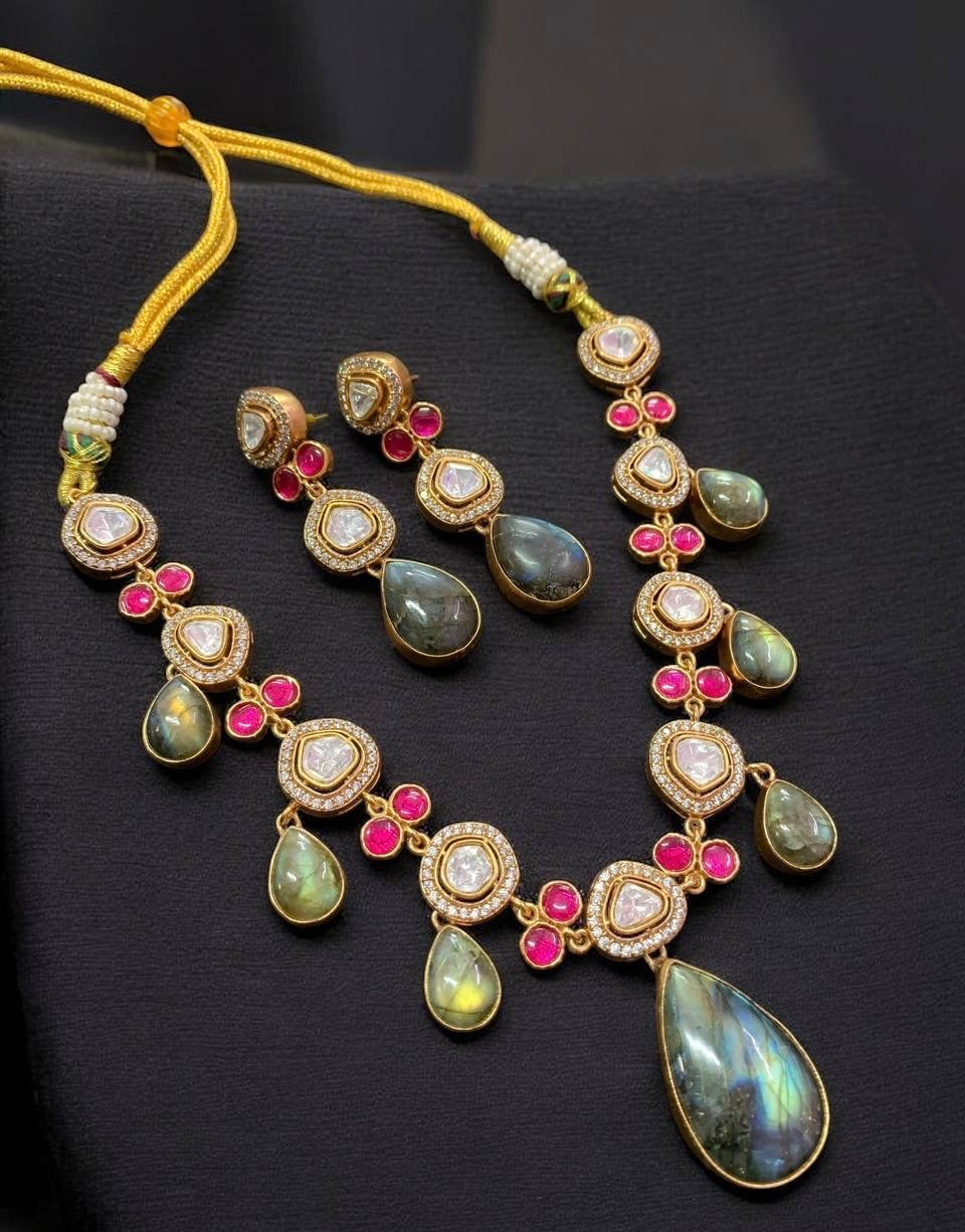 Natural stones with Moissanites fusion Necklace | Latest Indian jewelry