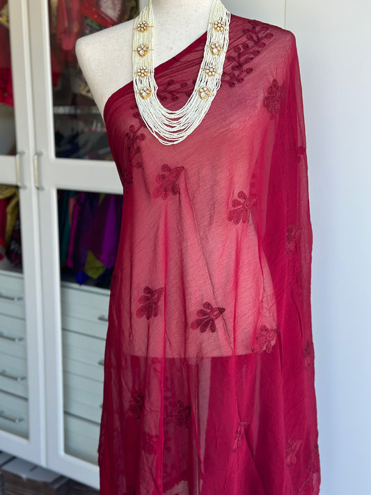 Maroon chiffon dupatta | embroidery dupatta