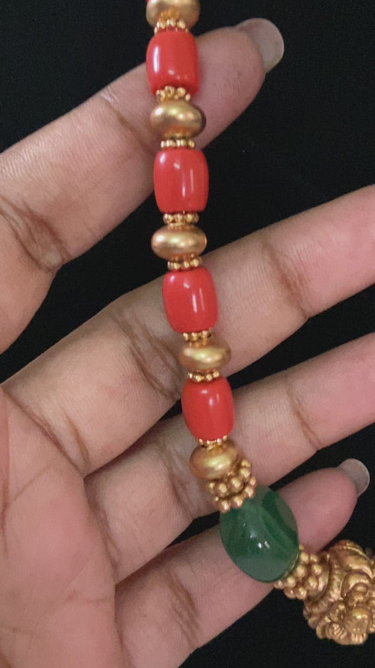 Coral Mala Necklace With Earrings |  Handmade jewelry