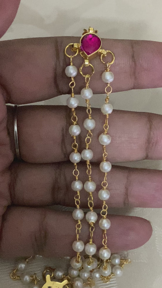 Jadau Kundan Pearl Champaswaralu | Kundan Ear Chains | Hair accessories