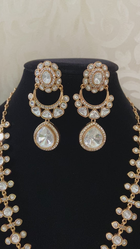 Long moissanite necklace with earrings | Indian jewelry in USA