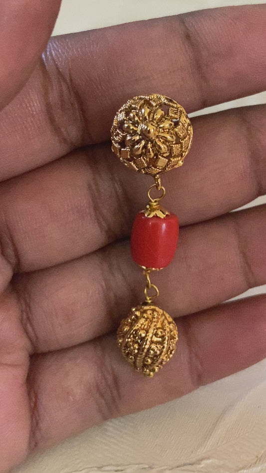 Gold ,Coral & Pearl Mala Necklace | Traditional necklace