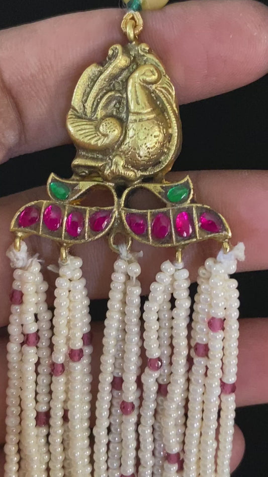 Jadau kundan side pendants necklace | traditional pearls necklace