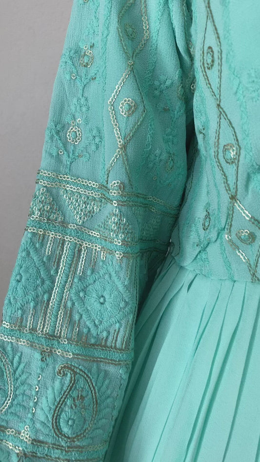 Sea green chikankari dress