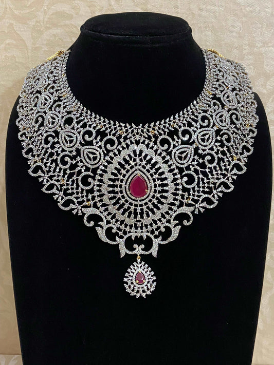 Rhodium polish necklace with earrings