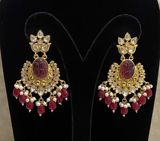 Carved stone Polki earrings