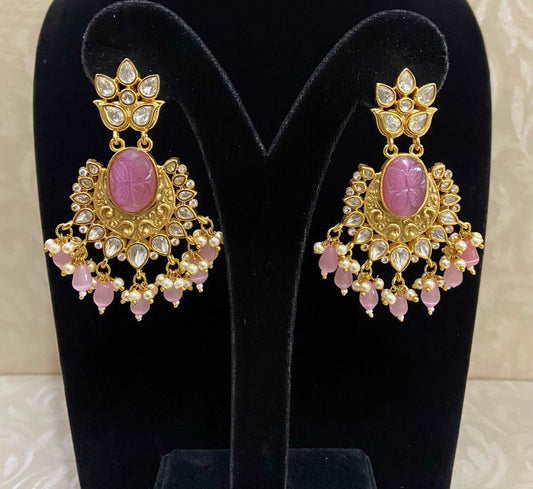 Carved stone Polki earrings