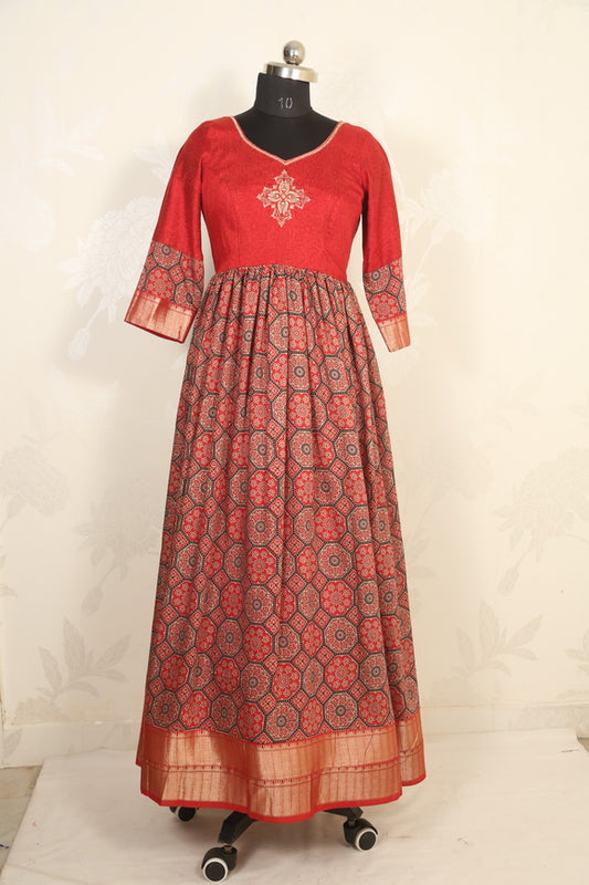 Ajrakh print long dress | Partywear dress
