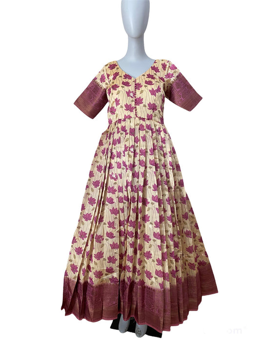 Cream & magenta flowers dress