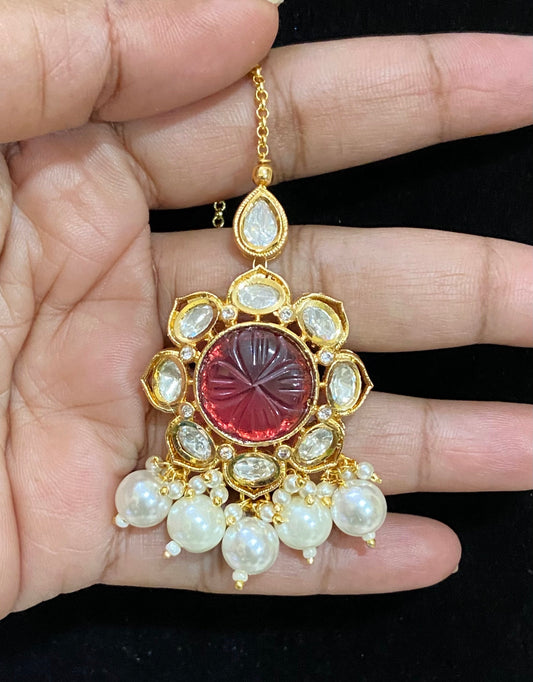 Kundan tikka | Maang tikka | carved stone tikka